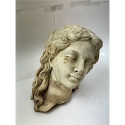 Fragmentary white marble head of a female bust, H31cm