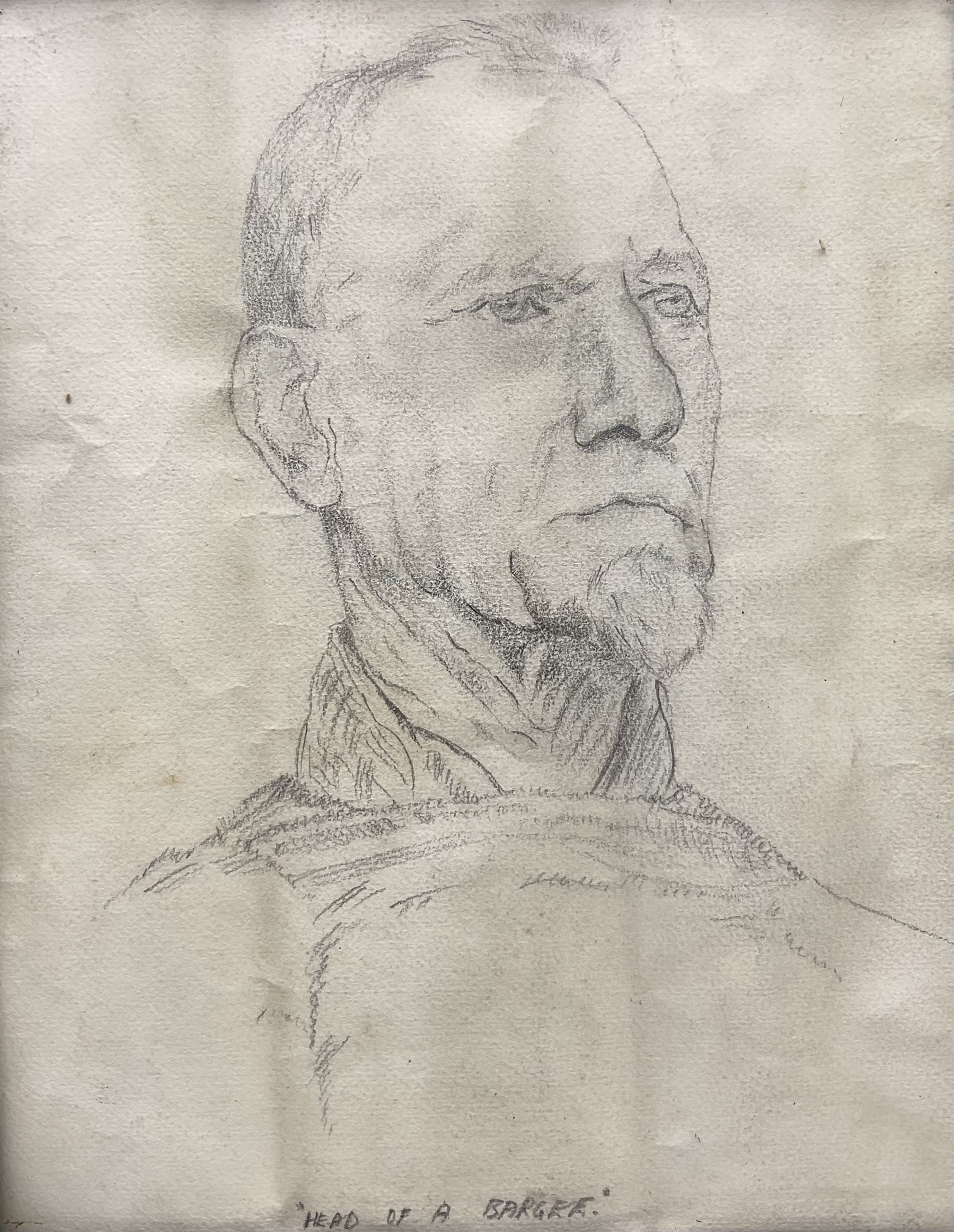 English School (Late 19th Century): 'Head of a Bargee', pencil sketch unsigned and titled 30cm x 23cm 