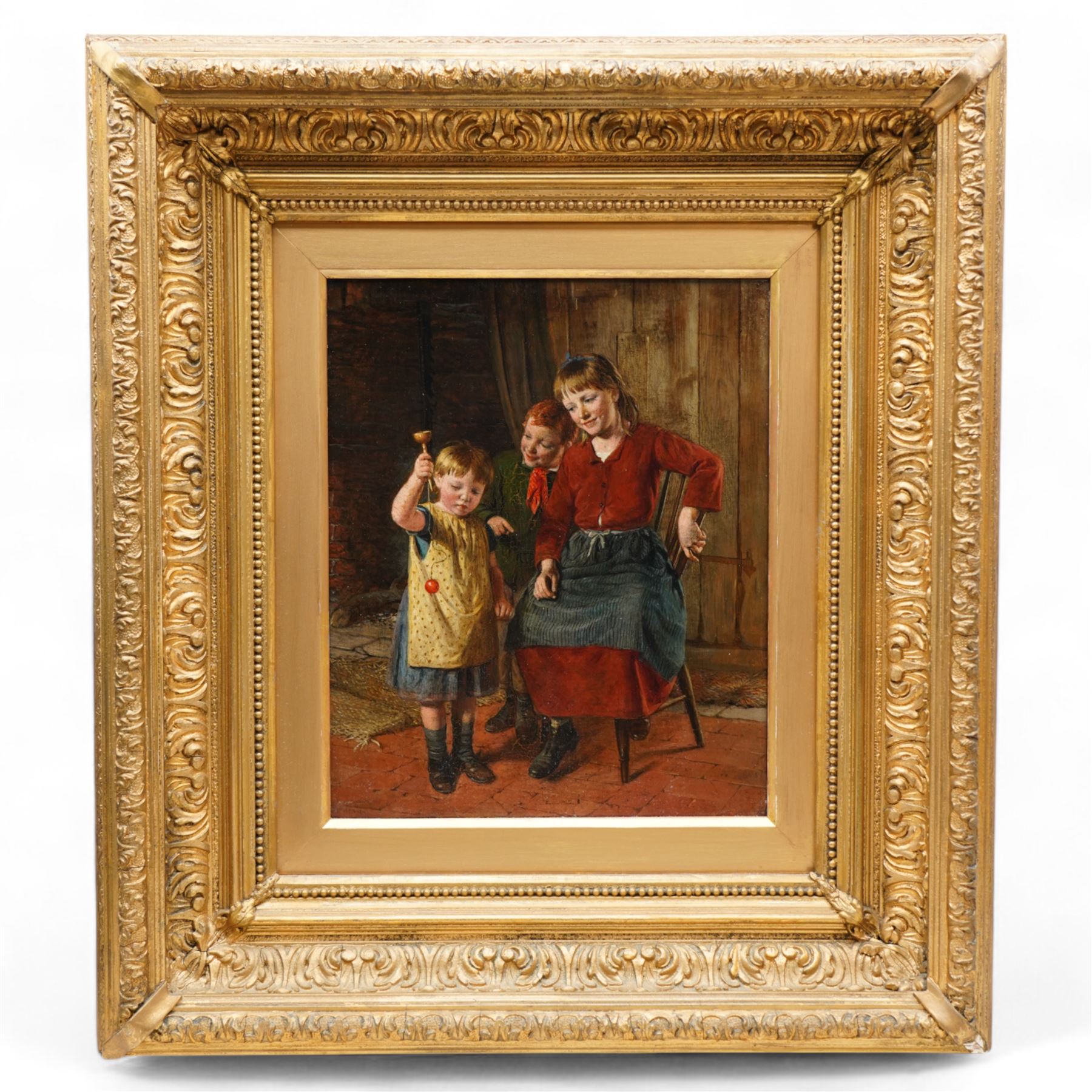 William Hemsley RBA (British 1819-1906): 'Try Again', oil on panel signed, titled on artist's address label verso 30cm x 25cm, in ornate gilt acanthus moulded stepped frame overall 57cm x 51cm