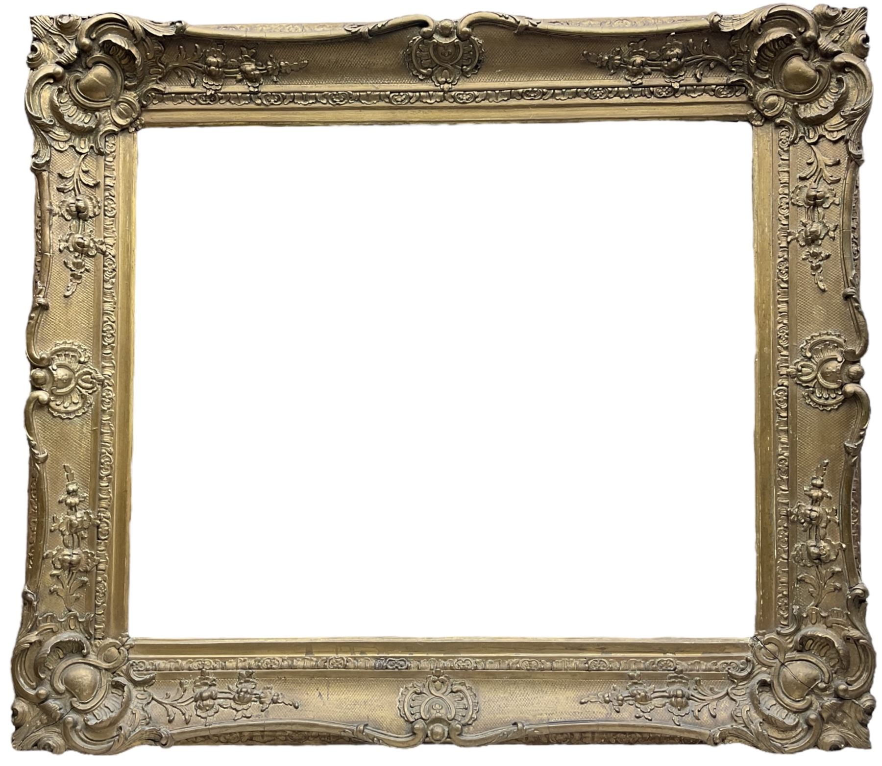 Large swept gilt frame aperture 50cm x 60cm overall 70cm x 80cm containing 19th century oil