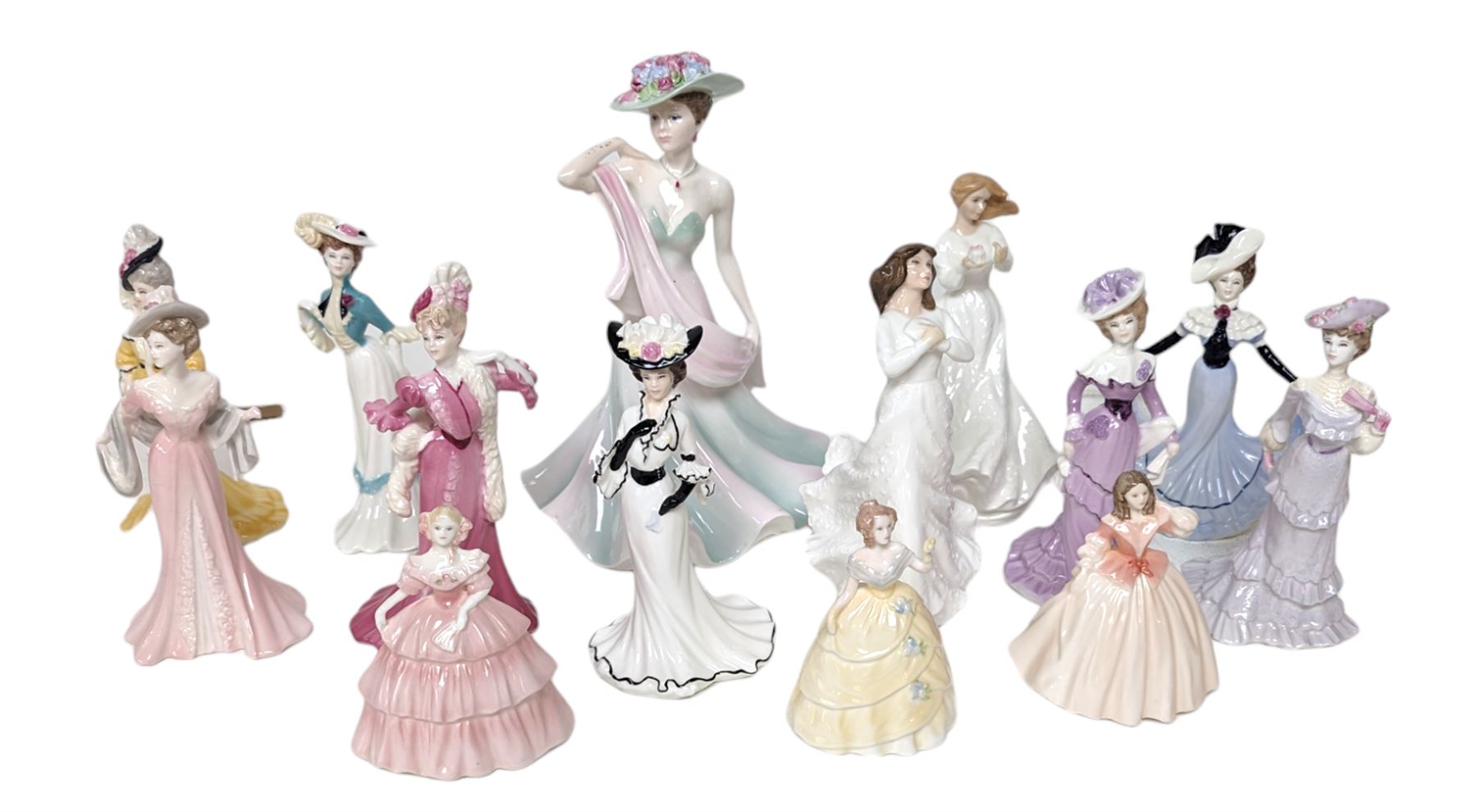 Coalport figure Summer Days, together with a collection of miniature Coalport figures and one royal Doulton miniature