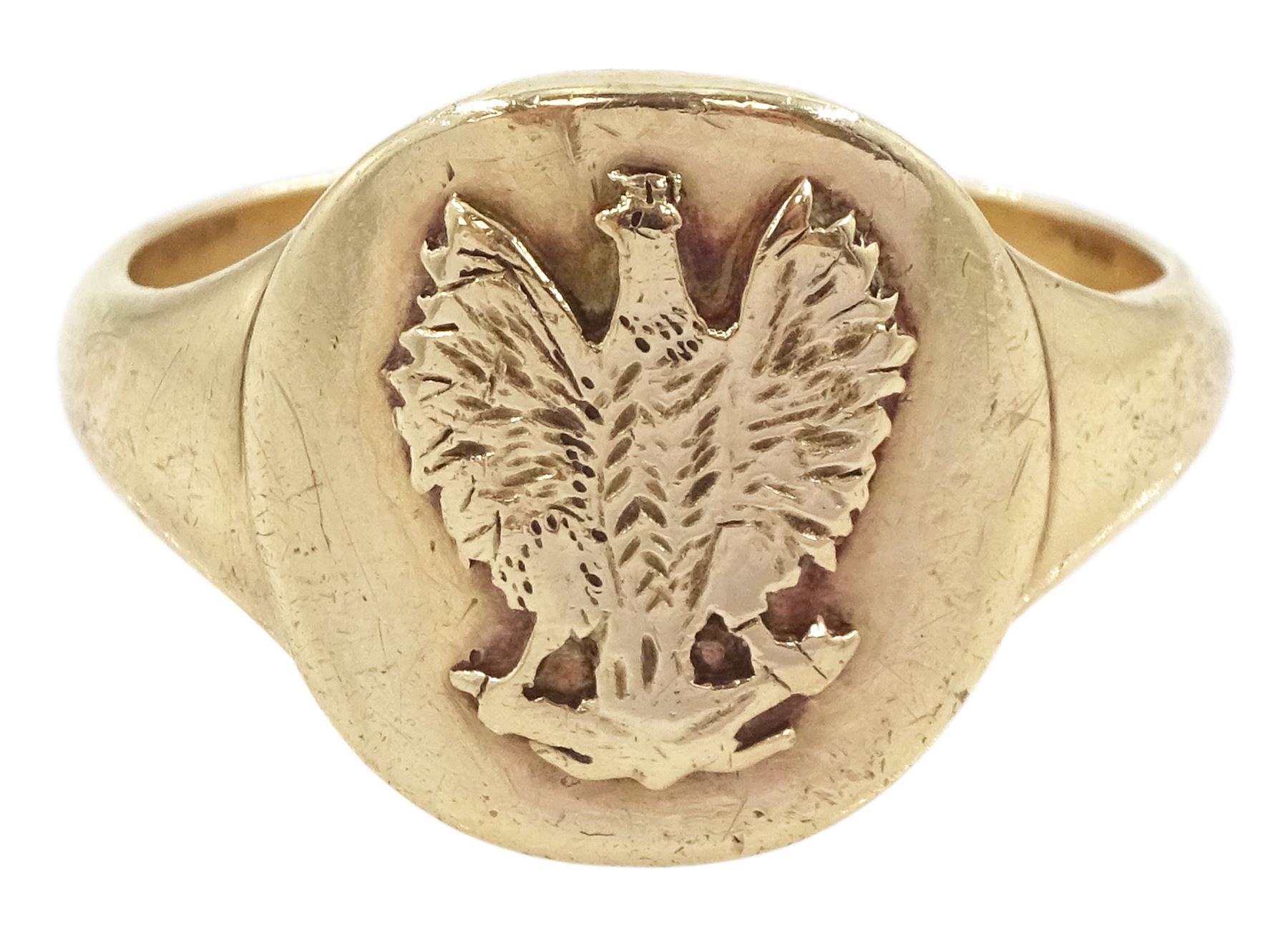 9ct gold Polish Eagle signet ring, London 1989