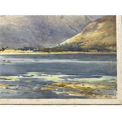 Charles William Adderton (British 1866-1944): 'Ben Nevis from Fort William', watercolour signed and dated 1912, titled verso 31cm x 47cm (unframed)
Provenance: direct from the family of the artist Harry Wanless 1872-1934, part of a collection never previously seen on the market
Notes: Adderton was a friend of the brothers Harry and Charles Wanless, all of whom studied under Albert Strange at the Scarborough School of Art School. Adderton had a studio at 55 Sandside, Scarborough between 1894 and 1901, he moved to Ockbrook Derby and later to Robin Hoods Bay where he was a member of the Fylingdales Group of Artists