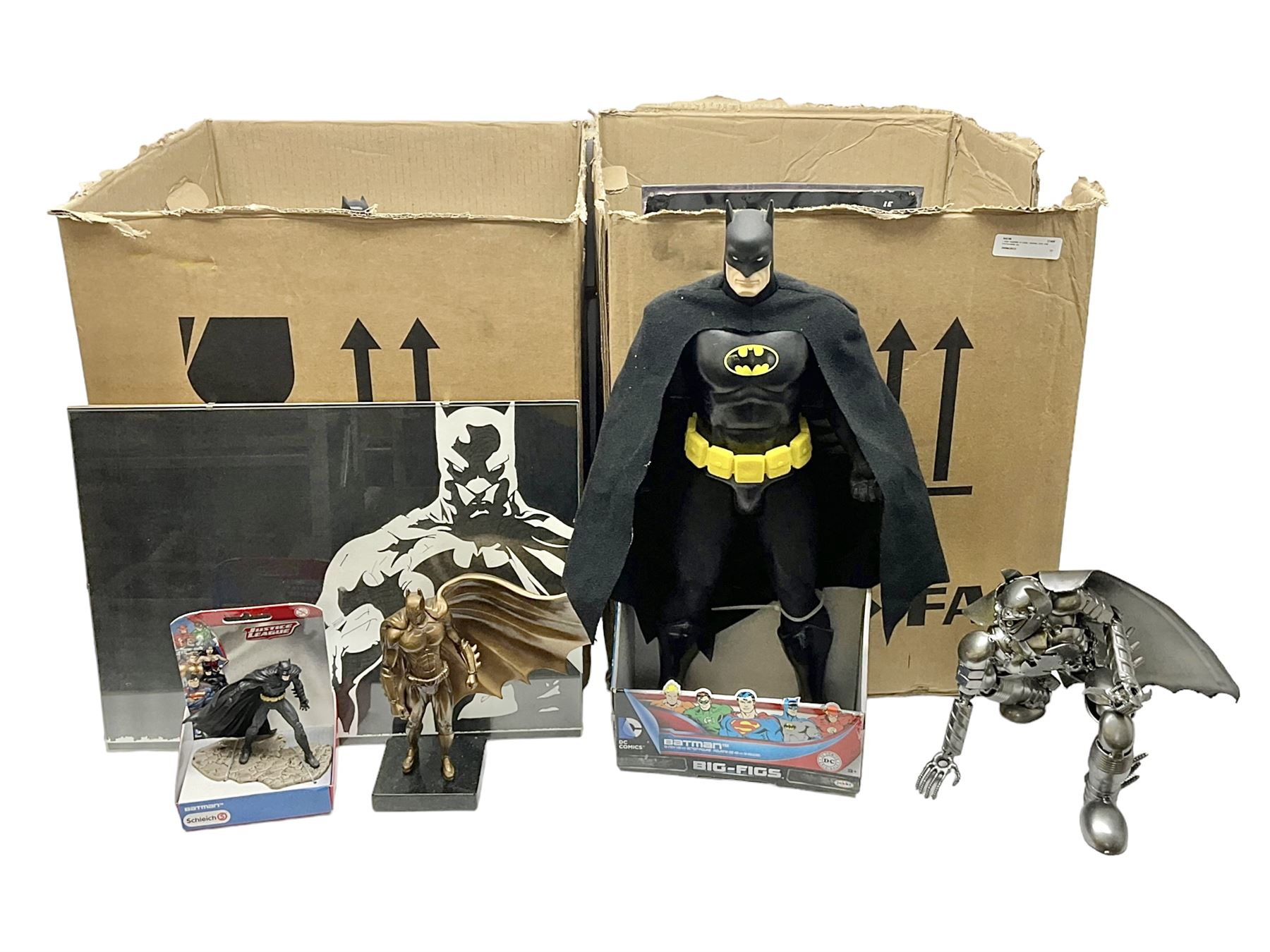 Large group of predominantly DC Batman and Justice League boxed and loose toys and collectables, in two boxes