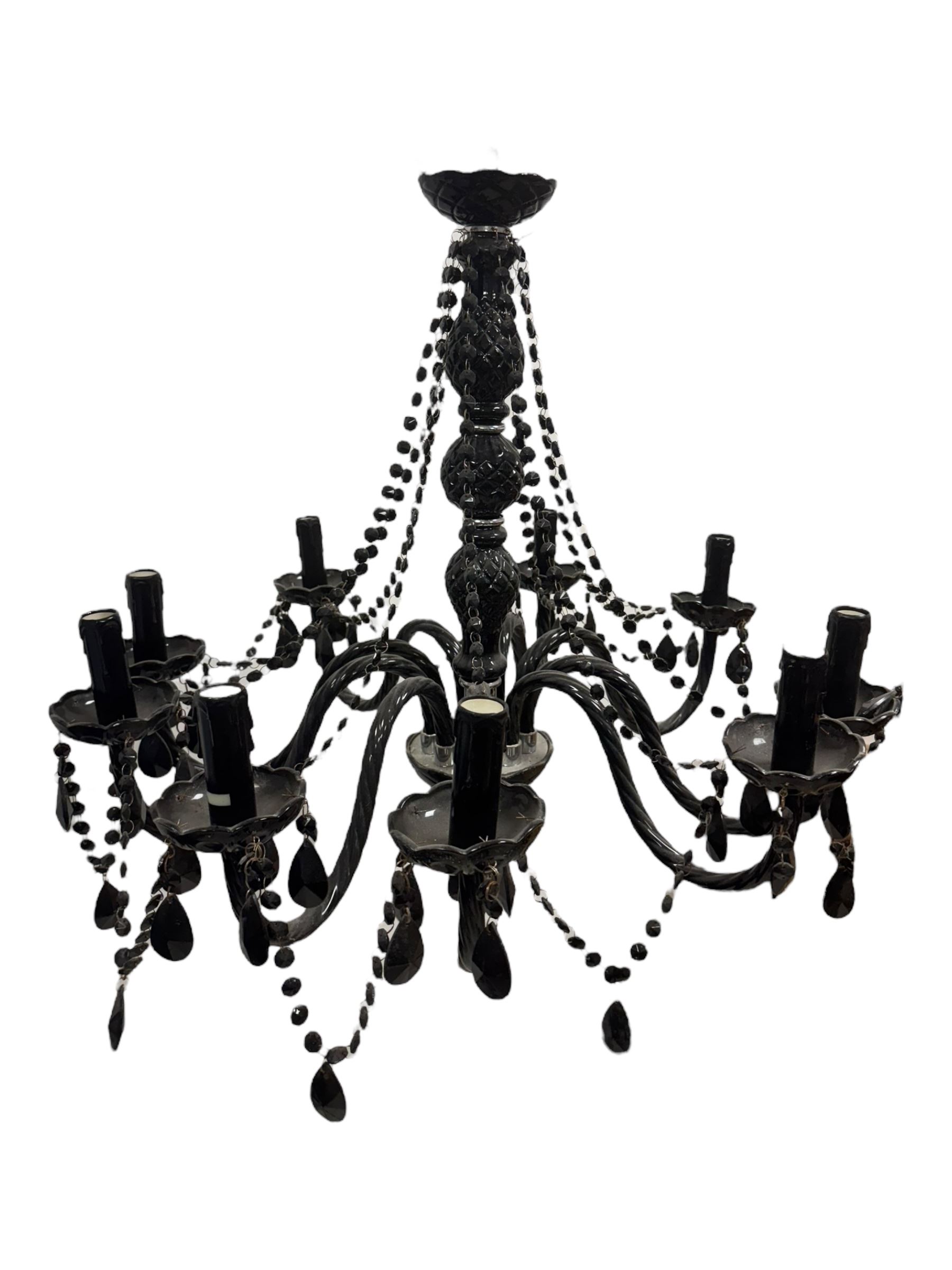 Two classical black glass fourteen branch chandeliers