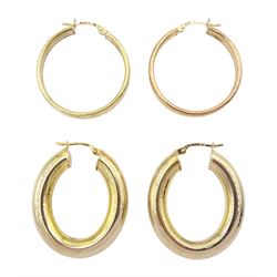 Two pairs of 9ct gold hoop earrings, hallmarked