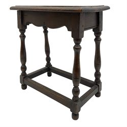 17th century design oak joint stool, moulded rectangular top on turned supports united by plain stretchers 