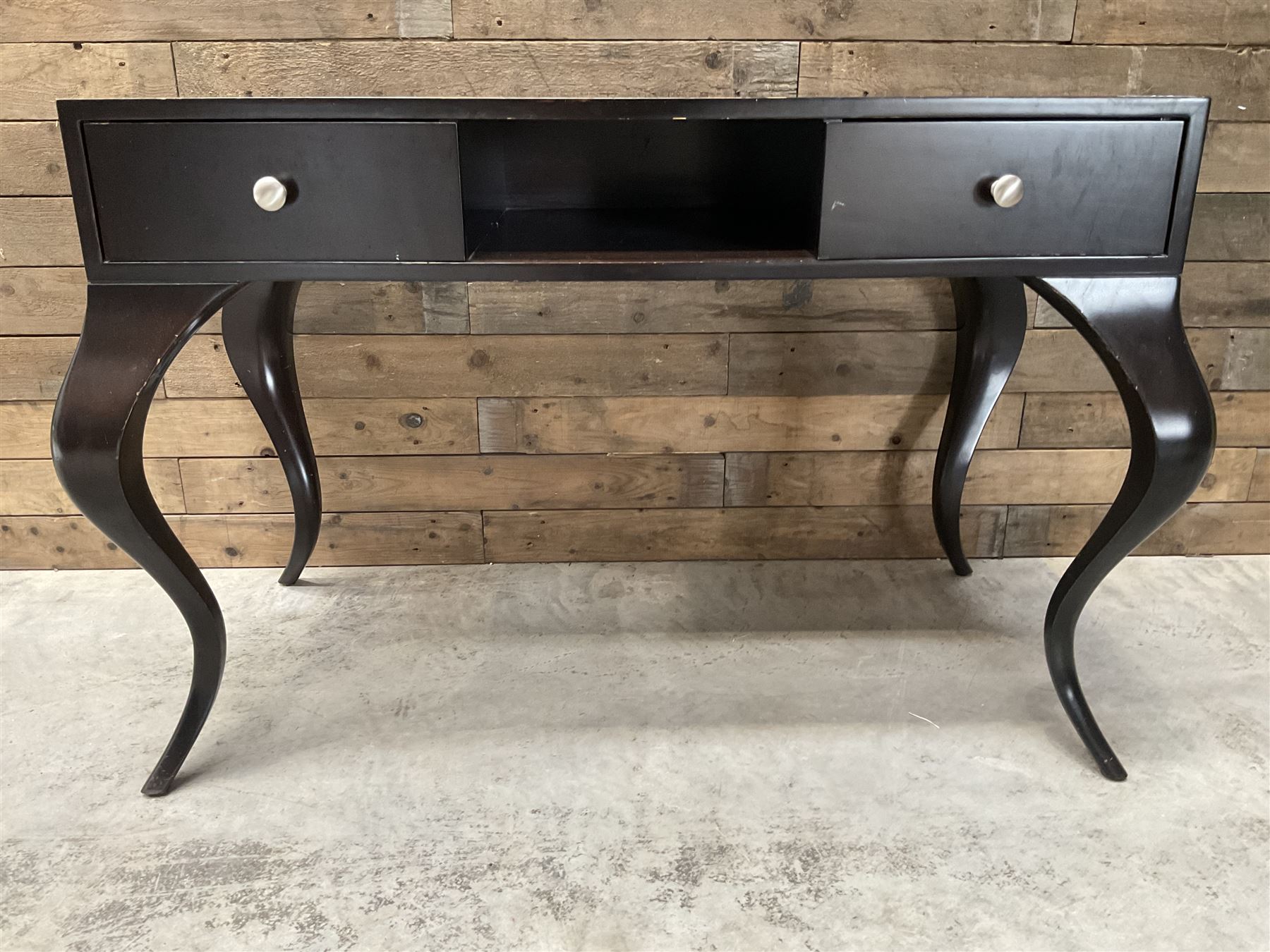 Rosewood finish console dressing table, fitted with two soft-close drawers