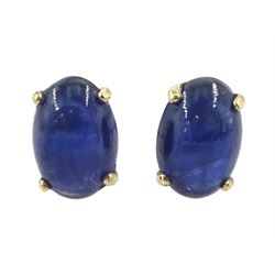 Pair of 9ct gold cabochon sapphire stud earrings, stamped