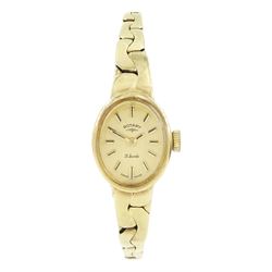 Rotary ladies 9ct gold manual wind wristwatch, on integral 9ct gold bracelet, hallmarked