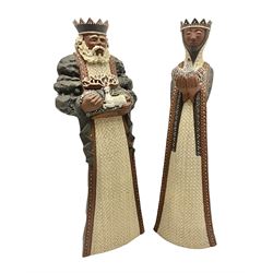 Leonard Stockley; two studio pottery figures modelled as a king and queen, both signed beneath,  H35cm