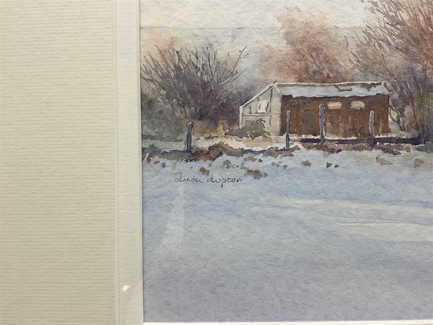 Linda Lupton (Northern British Contemporary): Snowy Barn, watercolour signed 19cm x 25cm
Notes: Linda was elected to Full Membership of The Fylingdales Group of Artists 2013