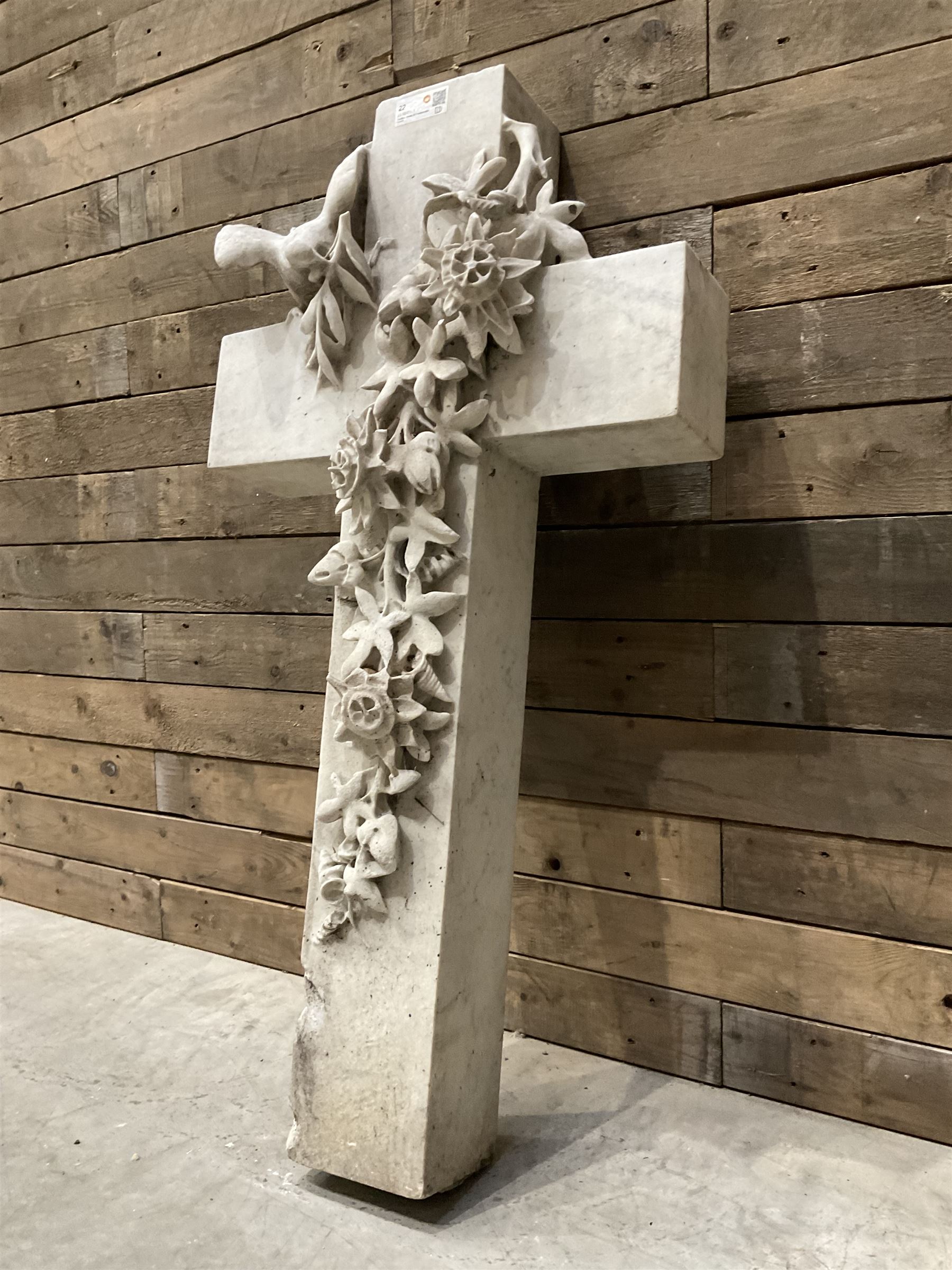 20th century marble crucifix, set with peace dove and wreath