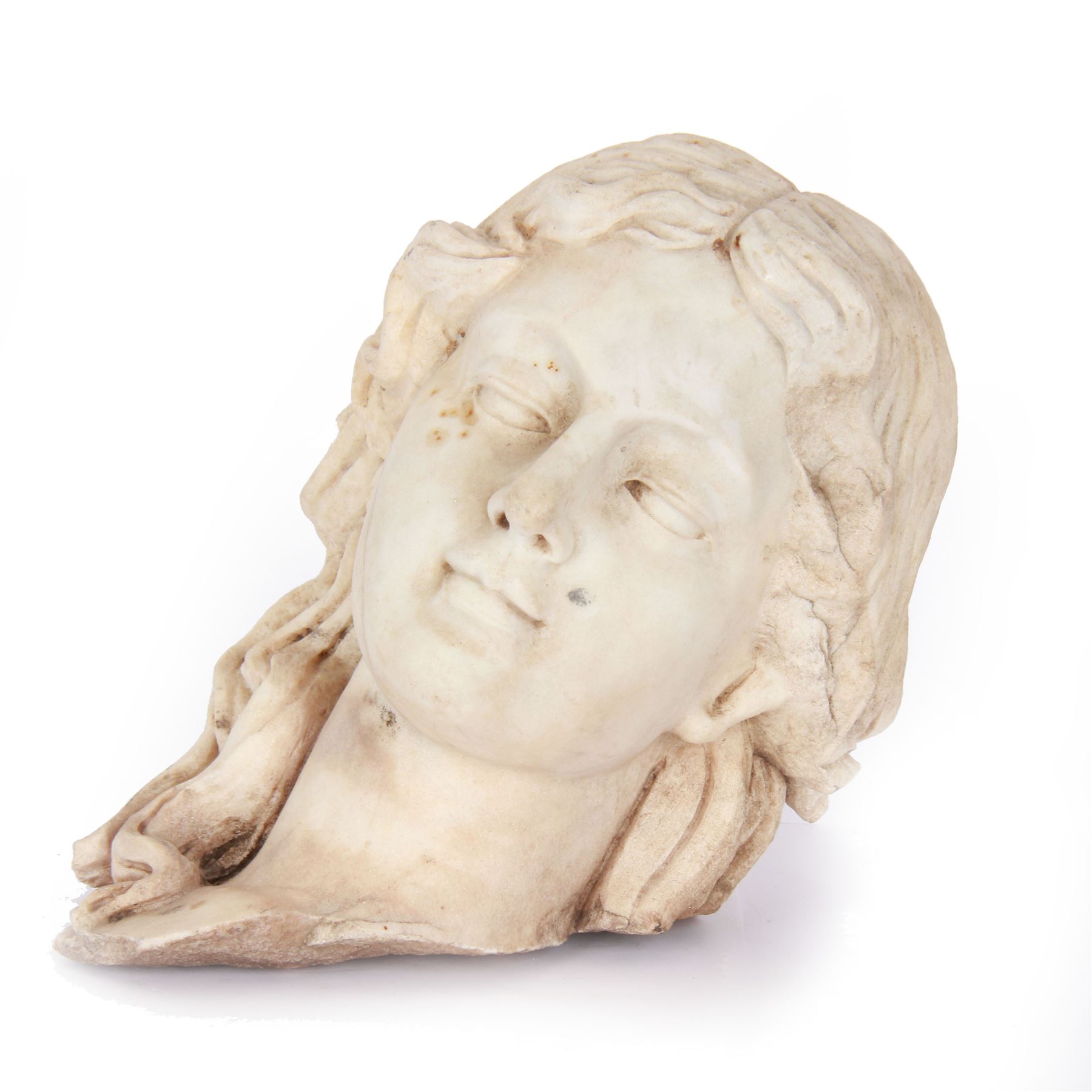 Fragmentary white marble head of a female bust, H31cm