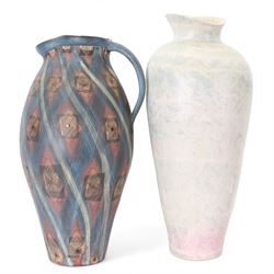 Jackie Walton; Studio pottery large jug decorated with geometric patters, together with another Jackie Walton vase, jug H52cm