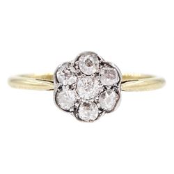 Early 20th century gold old cut diamond daisy flower head cluster ring, stamped 18ct PT, total diamond wight appro 0.35 carat