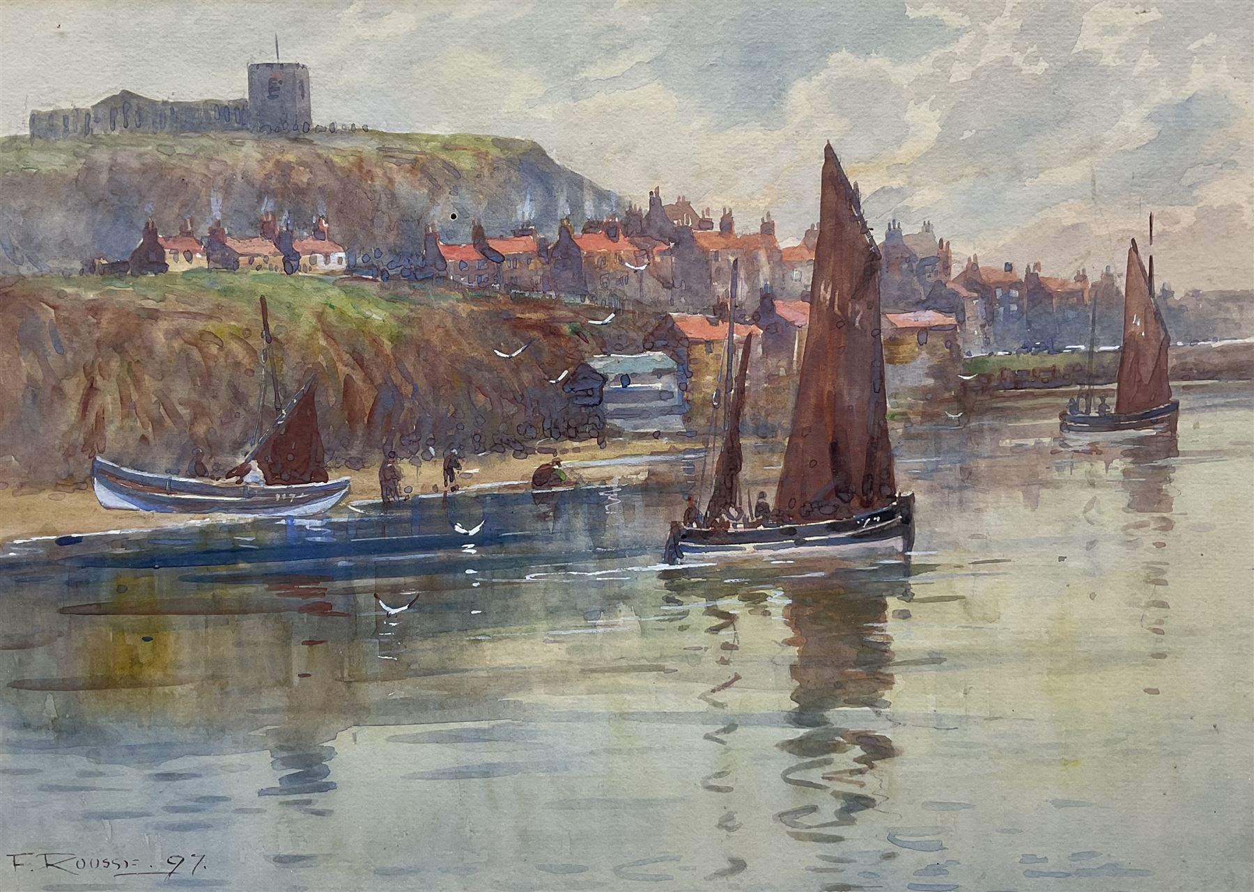 Frank Rousse (British fl.1897-1917): Whitby Harbour, watercolour signed and dated '97, 25cm x 35cm