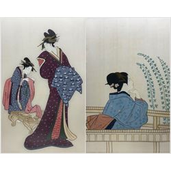 Japanese School (20th Century): Geishas, pair of gouaches on silk unsigned 66cm x 42cm 