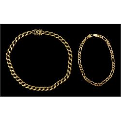 Gold Figaro link bracelet and a gold curb link bracelet, both 9ct