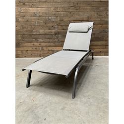 Four Alexander Rose painted aluminium adjustable garden loungers