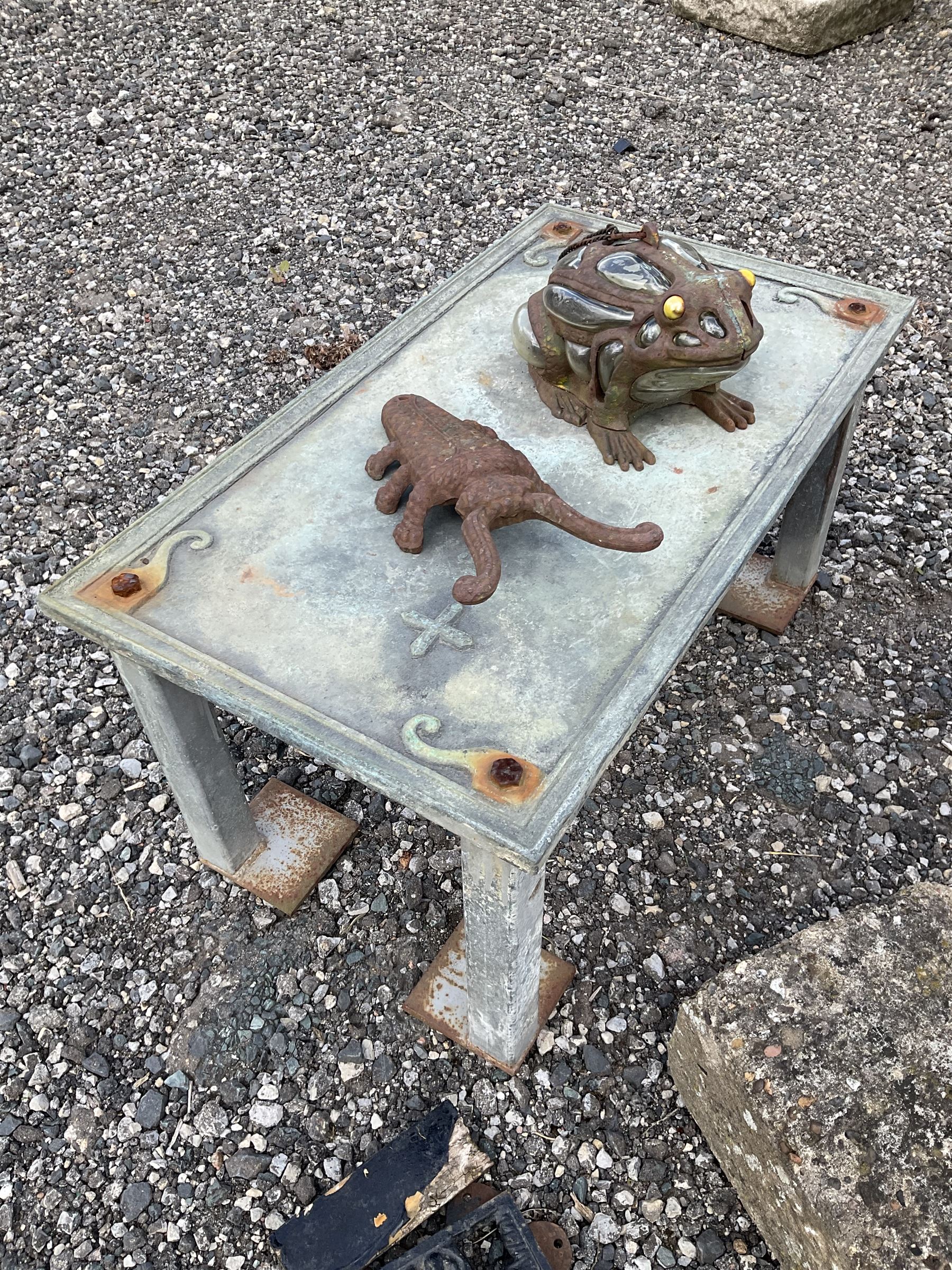 Small cast iron pub table, bronze eagle, boot scraper, table and other ornaments  - THIS LOT IS TO BE COLLECTED BY APPOINTMENT FROM DUGGLEBY STORAGE, GREAT HILL, EASTFIELD, SCARBOROUGH, YO11 3TX