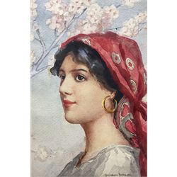 Arthur Dudley aka Giovanni Barbaro (British 1864-1915): Portrait of a Gypsy Girl, watercolour signed 26cm x 18cm 