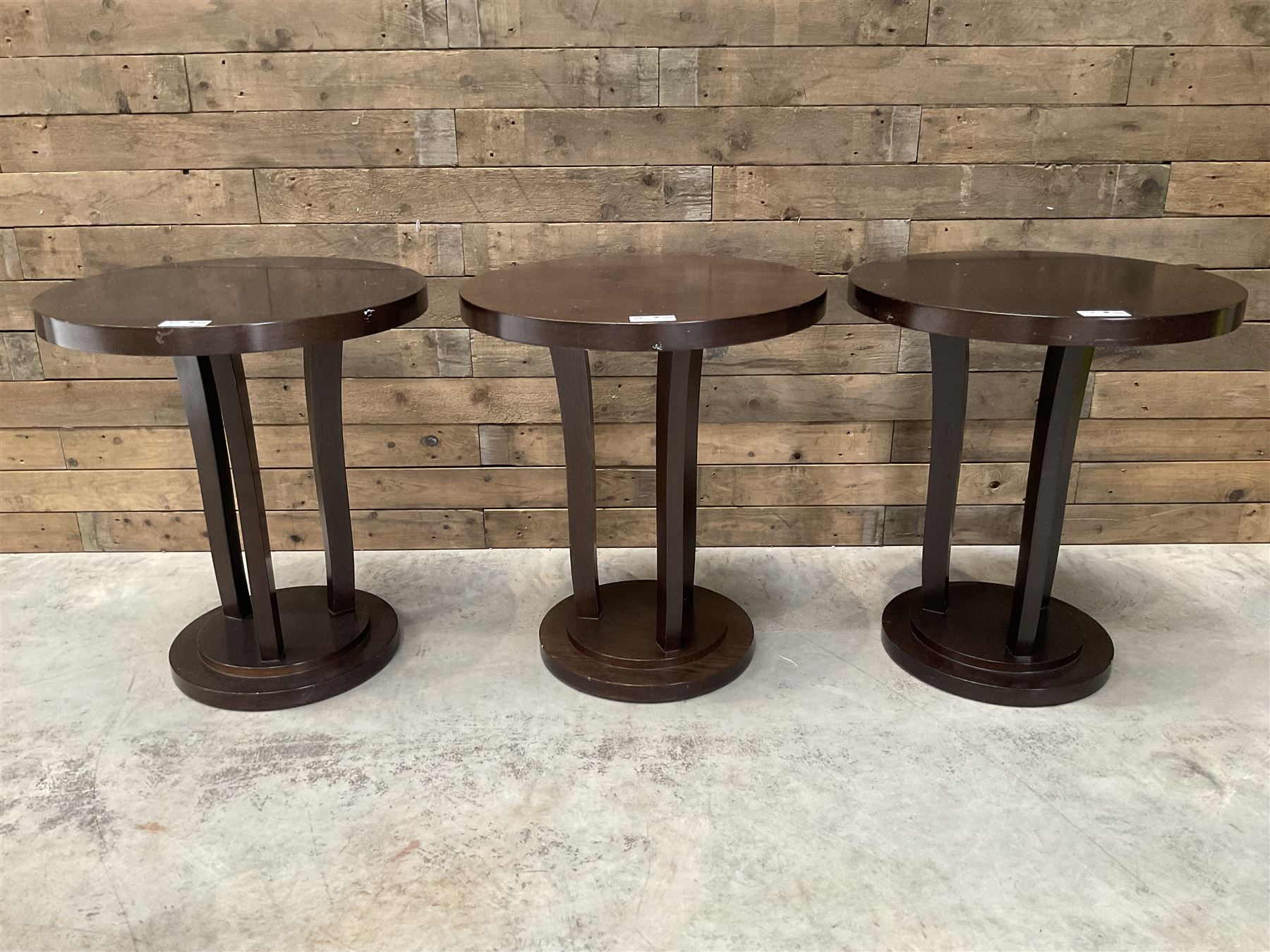 Six rosewood circular bar or bedroom occasional tables