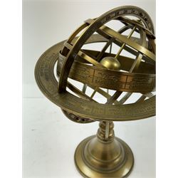 Brass table top globe armillary sphere, H26cm