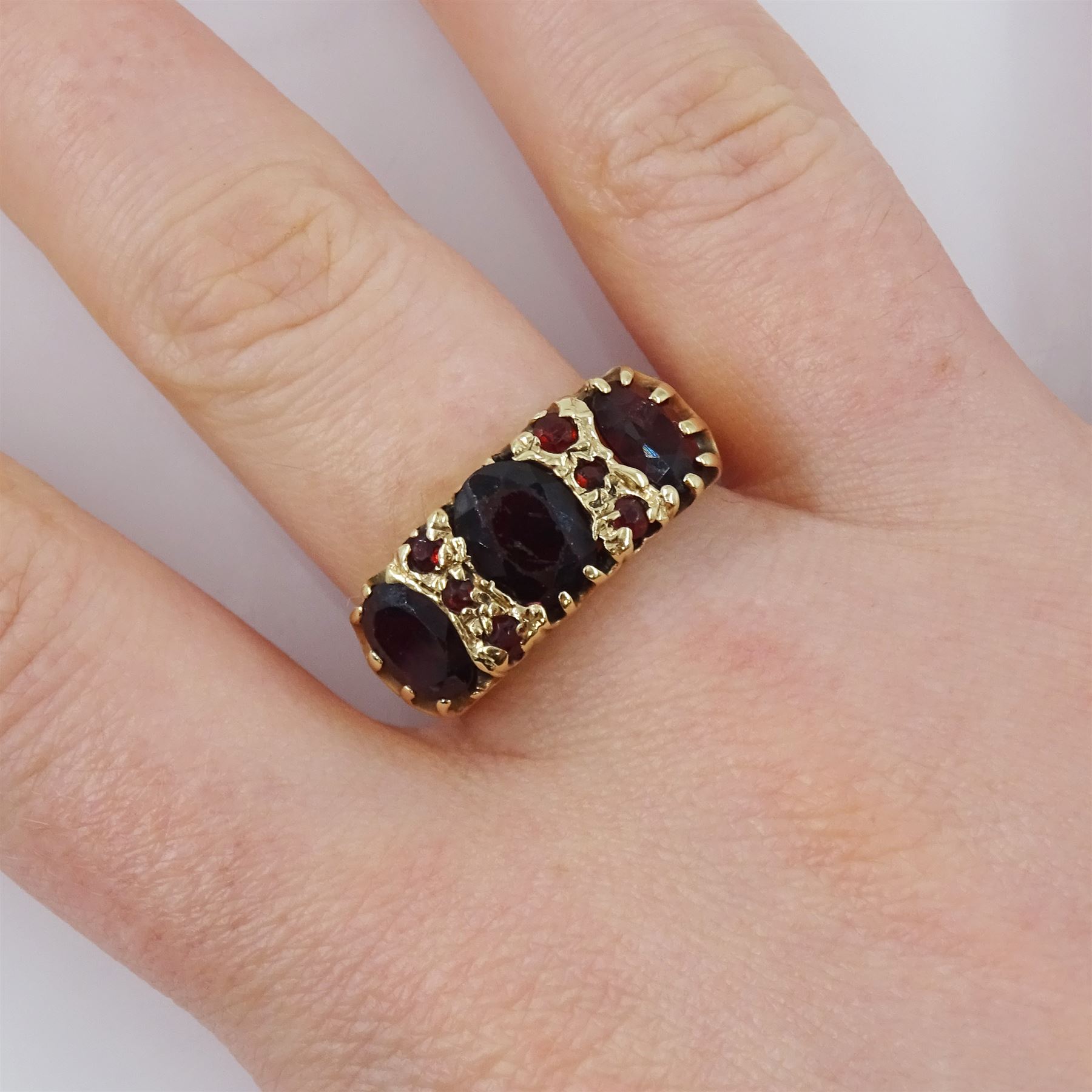 9ct gold garnet dress ring, hallmarked