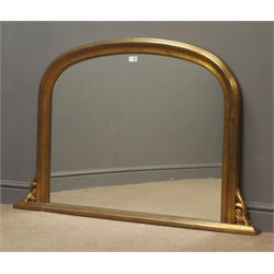  Gilt framed arch top, over mantle mirror, W126cm, H82cm  