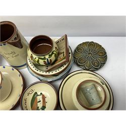 Collection of Motto ware, including cups and saucers, coffee pot, milk jug etc together with studio pottery dishes 