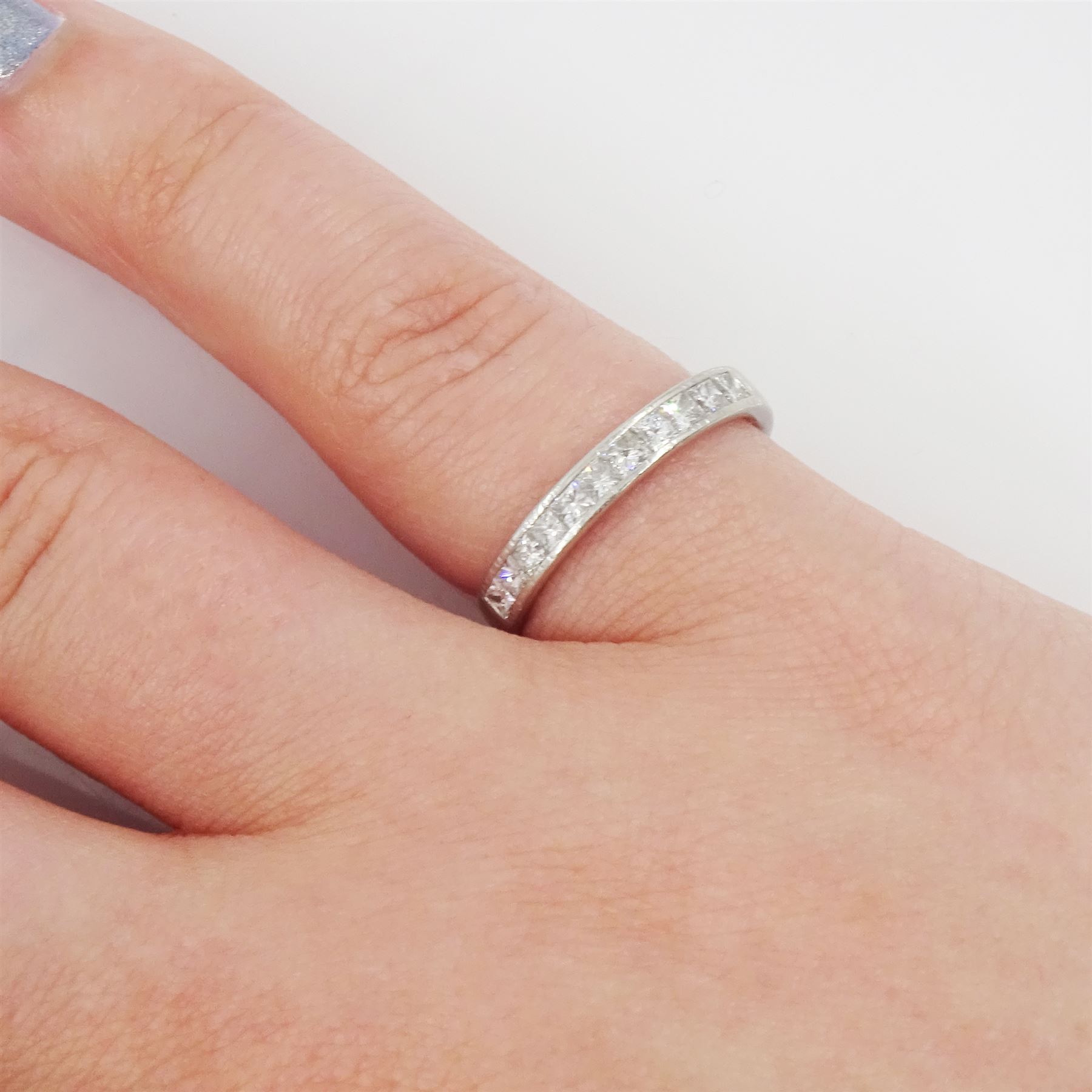 Platinum princess cut diamond half eternity ring by Hugh Rice, hallmarked, total diamond weight approx 0.35 carat