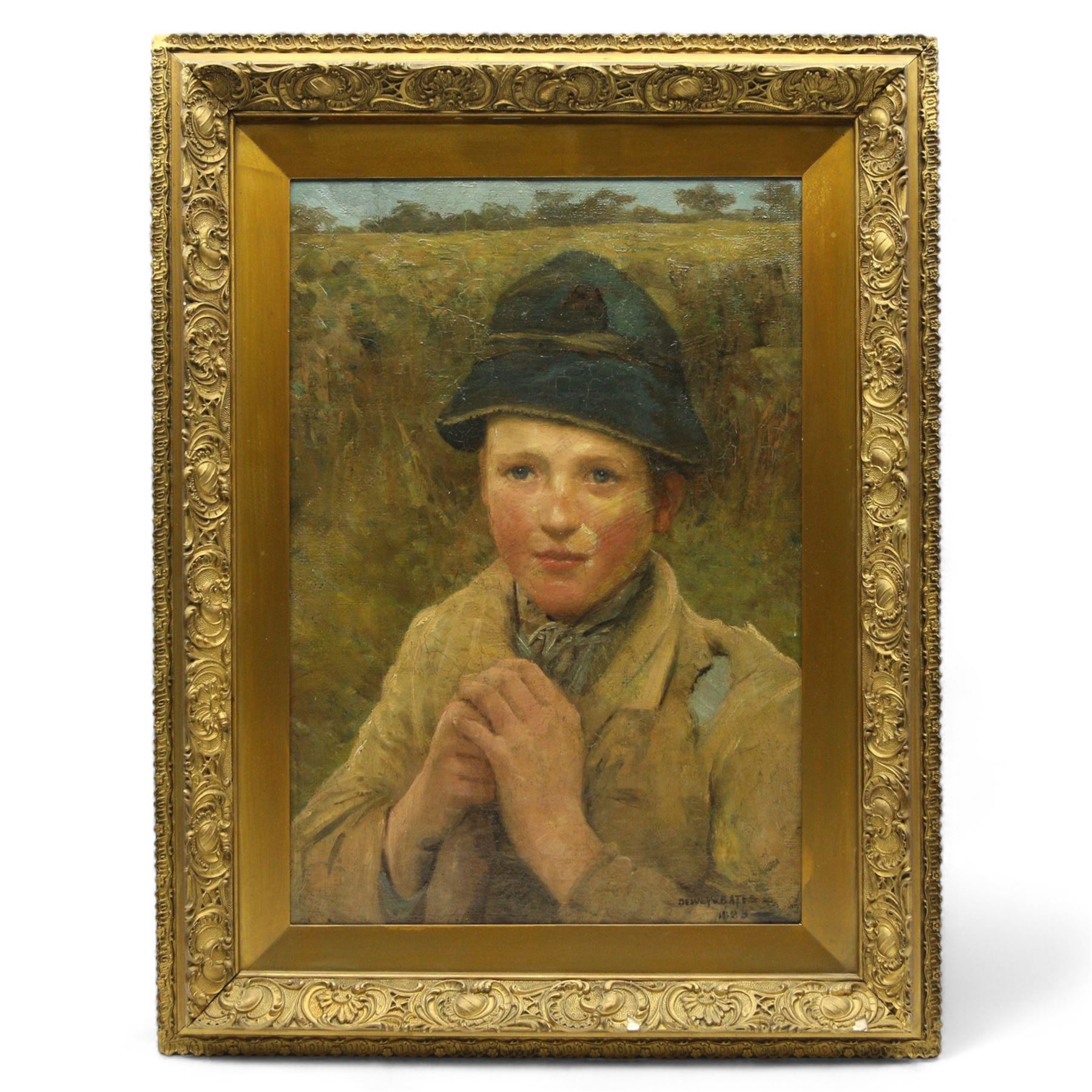 Dewey Bates (American 1851-1899): The Young Shepherd Boy, oil on canvas signed and dated 1883, 49cm x 33cm