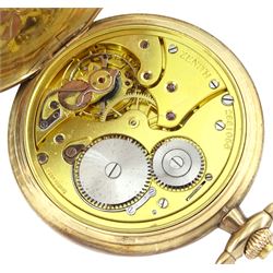 Early 20th century half hunter key wound lever pocket watch by Zenith, No. 2881056, silvered dial with Arabic numerals and subsidiary seconds dial, retailed by Mason & Son, Glasgow import mark 1928