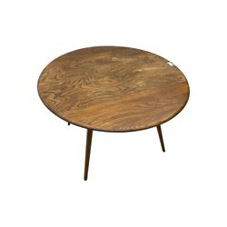 Lucian Ercolani for Ercol - 1960s elm and beech dining table, drop-leaf oval top, on splayed square tapering supports