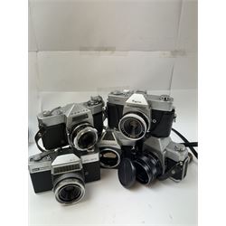 Five Mamiya/Sekor SLR camera bodies, to include autoXTL serial no. PI34456, with a ES 1:18 f=55mm serial no. 28148, Rank 528TL camera body serial no. 18151, with a 1:2.8 f=48mm lens, Rank Mamiya Auto-Lux 35 camera body serial no. 644713, with a 1:2.8 f=48mm lens, 500DTL serial no. 386357, with an Auto 1:2 f=50mm lens serial no. 187863, and one other 