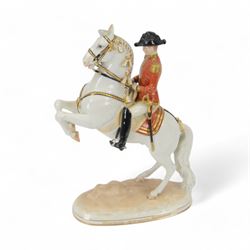 Royal Vienna Augarten figurine, modelled a Spanish Riding School rider upon rearing horse,...