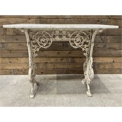 Coalbrookdale design cast iron garden table with rectangular marble top