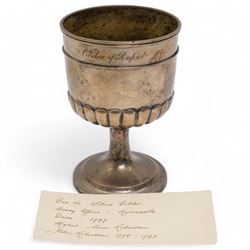 George III silver goblet with half body reeded decoration, the rim inscribed 'A Token of R...