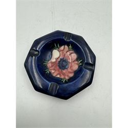 Moorcroft pewter-mounted circular ashtray decorated in Pomegranate pattern, together with Anemone pattern ashtray and trinket dish, all with makers mark beneath    