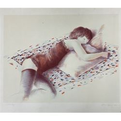 Josephine Ghilchik (British/Australian 1890-1981): 'Deirdre', pencil and chalk signed titled and dated 'Nov 9th 1937', 61cm x 42cm; Adrian George (British 1944-2021): 'Sleeping Girl', artists proof lithograph signed in pencil 59cm x 78cm; English School (Mid 20th century): Portrait of a Seated Gentleman, pencil indistinctly signed, with Examined South Kensington blindstamp 41cm x 24cm (3) (unframed)