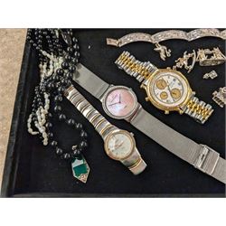 Silver jewellery, including charms, three bracelets and pendant, together with a Seiko wristwatch, Skagen wristwatch, costume jewellery and  a lighter