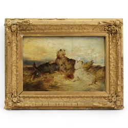 Paul Jones (British fl.1855-1888): Terriers Fighting on a Hilltop, oil on canvas signed 20cm x 29cm