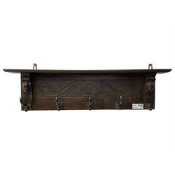20th century carved stained beech wall hanging coat rack 