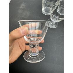 Steuben glassware, comprising set of four air twist cocktail glasses, together with four tumbles and one whisky glass, all engraved SSJ