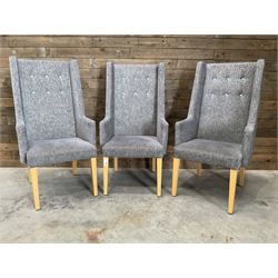 3 x high back armchair, upholstered in textured beige fabric