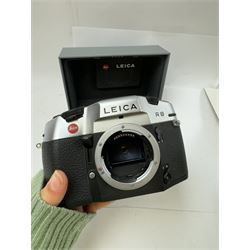 Leica R8 SLR camera body, in chrome and black finish, serial no. 2292640, made in Germany 1996, contained within maker's box with instructions and shoulder strap