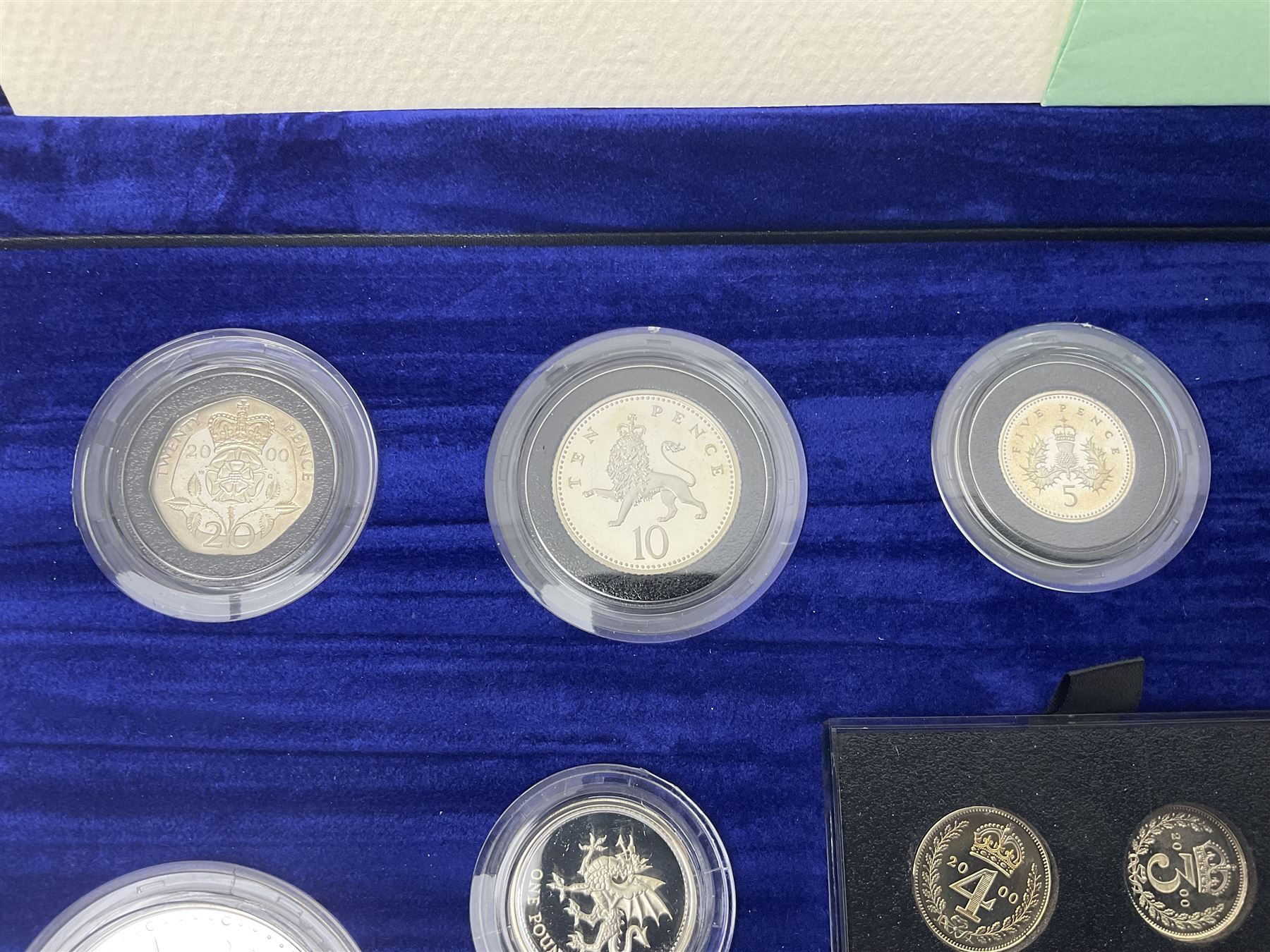 The Royal Mint United Kingdom 2000 silver proof Millennium coin collection, including Maundy coins, number 6384, cased with certificate 