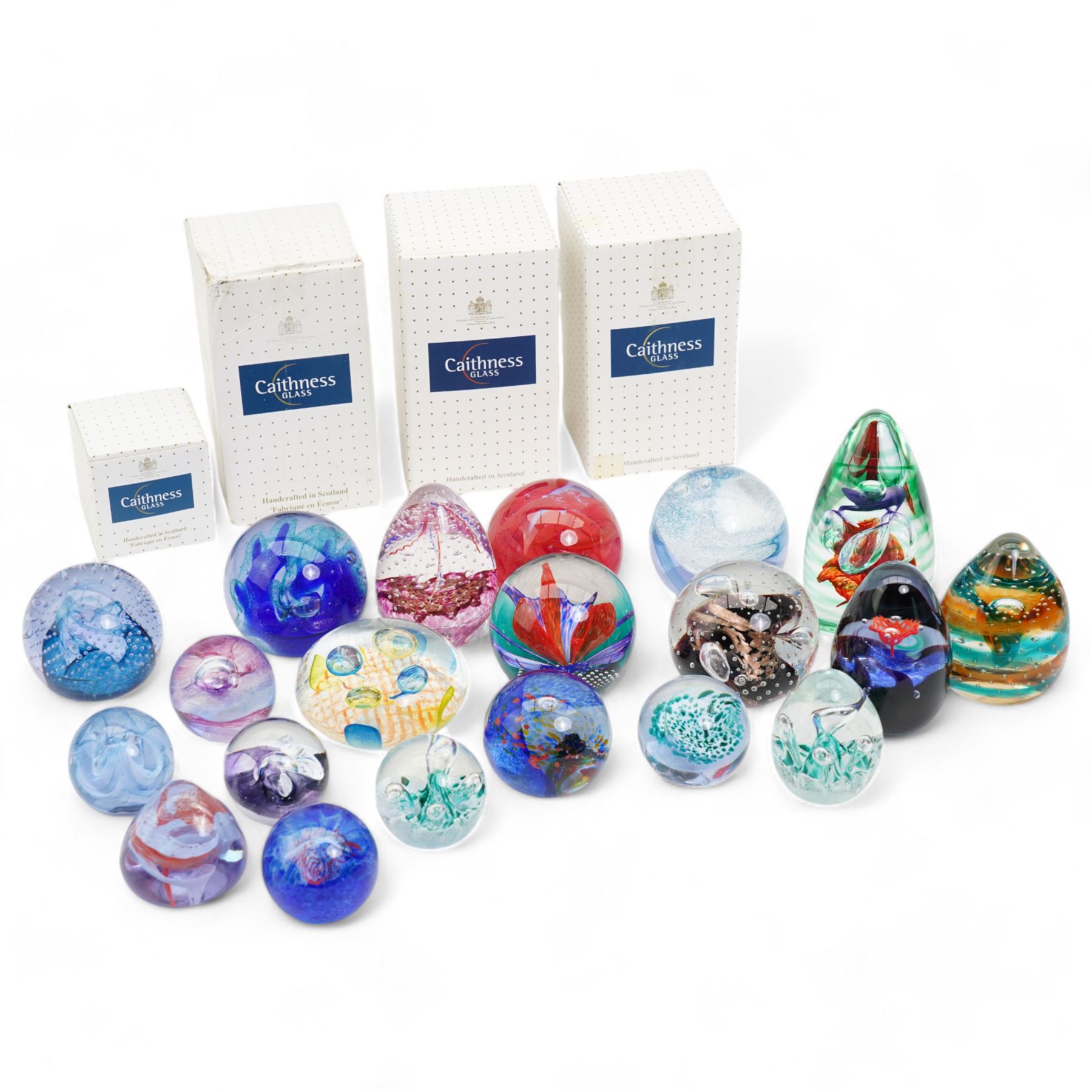 Caithness paperweights including 'To Boldly Go', 'Golden Jubilee Carousel', 'Chartreuse', 'Mooncrystal', all boxed, and various others including 'Rain Dance', 'Inferno' etc (20)