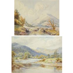 John A Trench (British fl.1882-1923): Highland Landscape with Cattle and A Calm Stream, two watercolours signed and dated 1909 and 1908, max 24cm x 34cm (2)